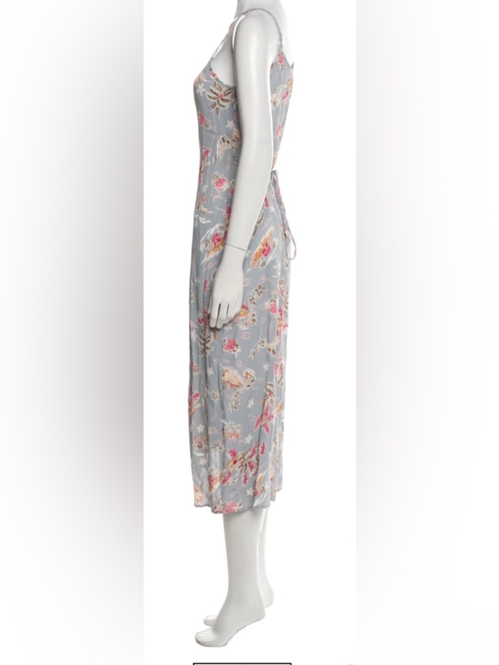 Reformation Blue Tropical Print Wrap Midi Dress Silk Feel Slip Dress Boho Resort - Picture 6 of 11